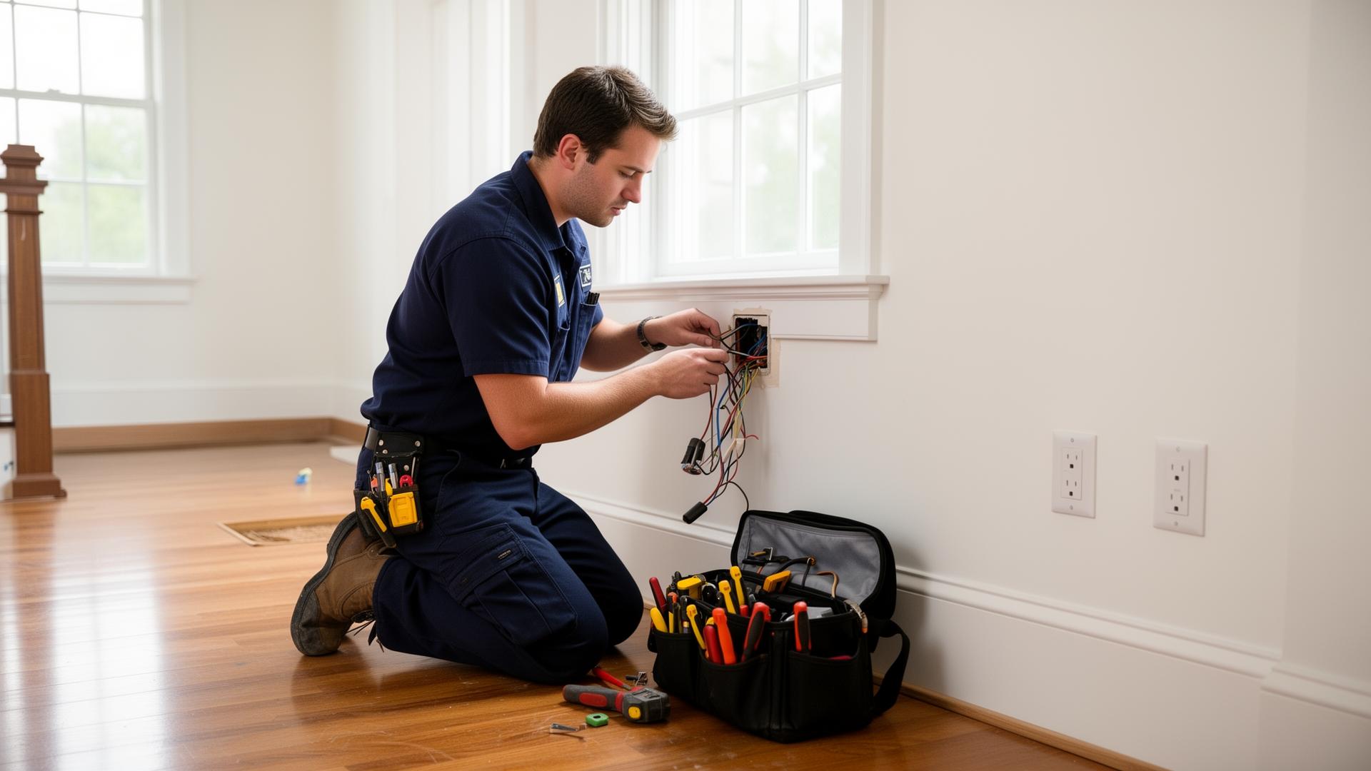 Licensed electrician installing a 200A electrical panel in a Milton, MA home